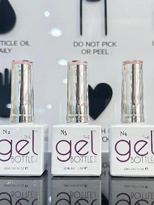 BIAB bottles by Gel Bottles Inc. on a shelf